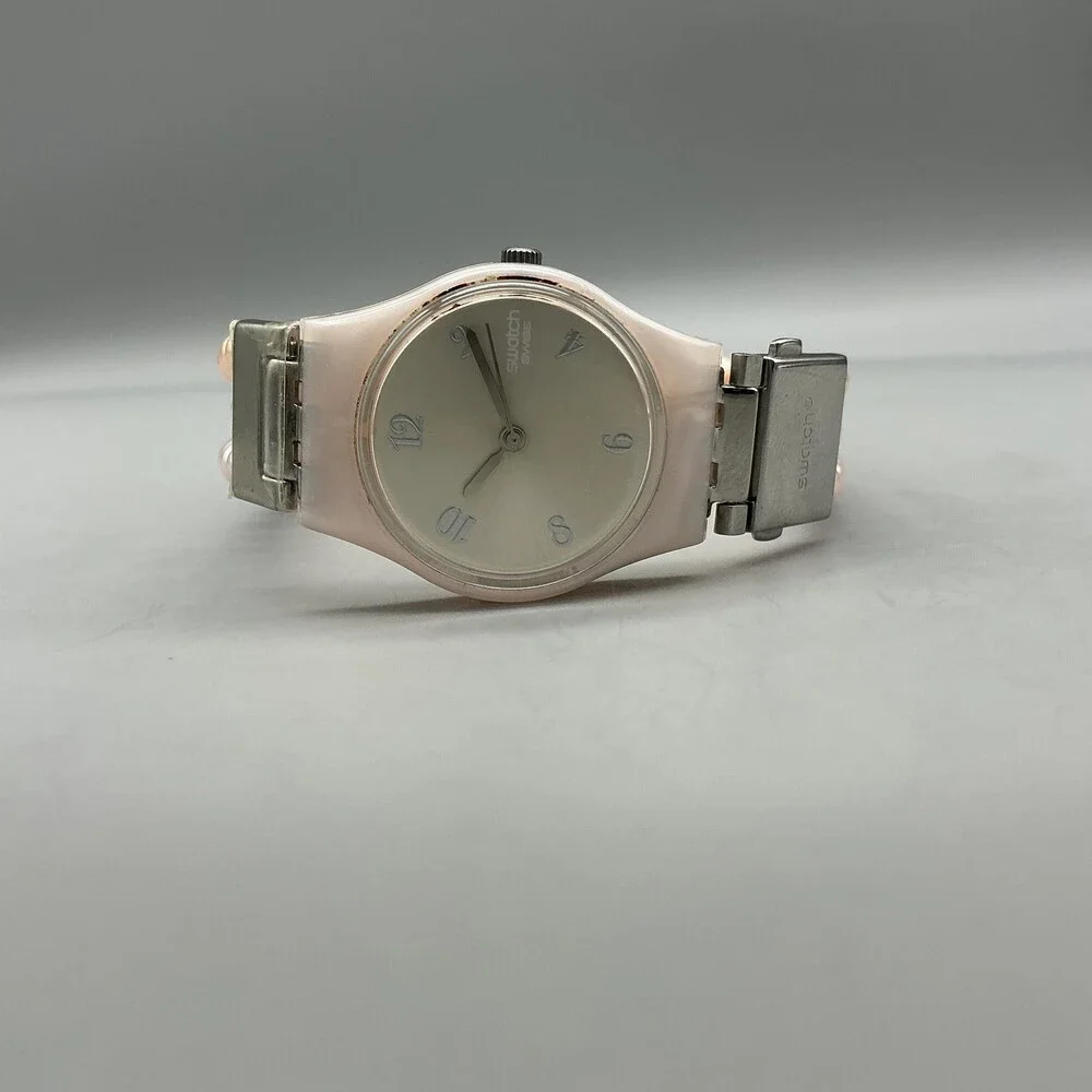 Swatch Pearl Tension Womens Watch 25mm Pink Pearl Bead Band New Battery 6.25